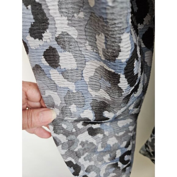 Clara Sun Woo Blue Gray Leopard Print Draped Neck, Side Ruched Knit Top Large - Picture 6 of 10
